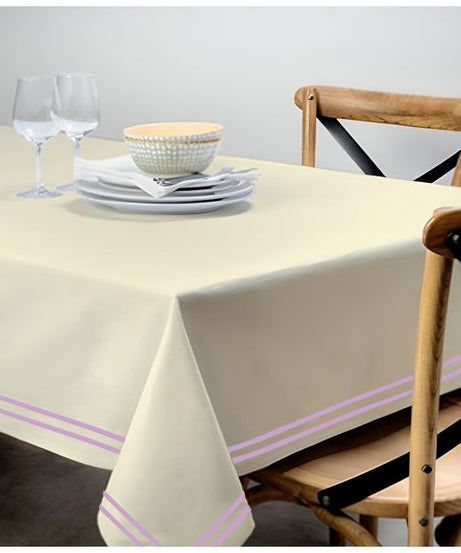 Double Embroidery Border Sateen Cotton Solid Table Cloth - Ivory