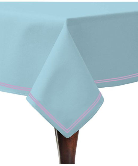 Double Embroidery Border Sateen Cotton Solid Table Cloth - Light Blue