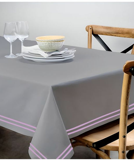 Double Embroidery Border Sateen Cotton Solid Table Cloth - Light Grey