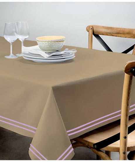 Double Embroidery Border Sateen Cotton Solid Table Cloth - Taupe