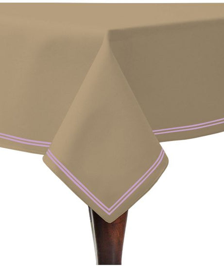 Double Embroidery Border Sateen Cotton Solid Table Cloth - Taupe
