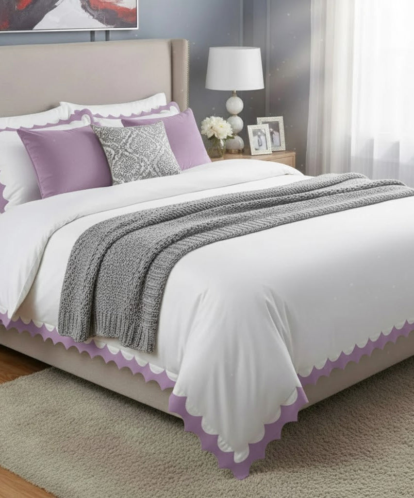 Reverse Scalloped Applique Embroidery Cotton Duvet Cover Set