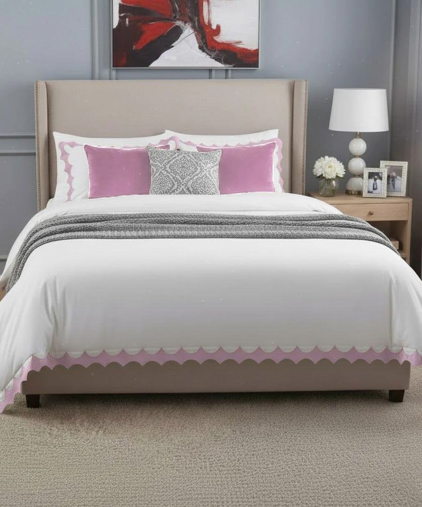 Reverse Scalloped Applique Embroidery Cotton Duvet Cover Set