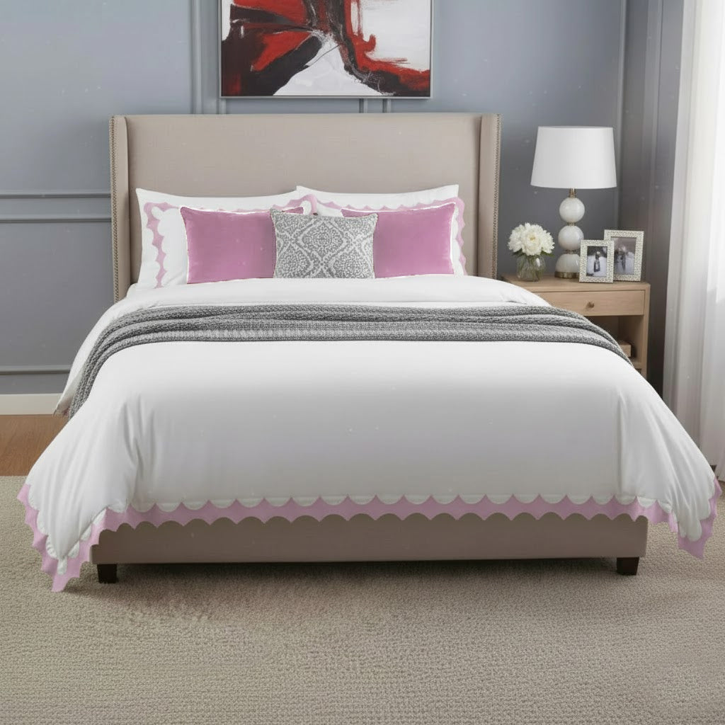 Reverse Scalloped Applique Embroidery Cotton Duvet Cover Set