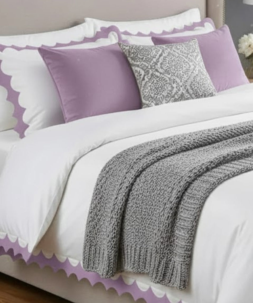 Reverse Scalloped Applique Embroidery Cotton Duvet Cover Set