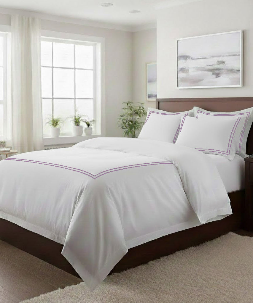 500TC Cotton Double Embroidery Sateen Solid Duvet Cover Set