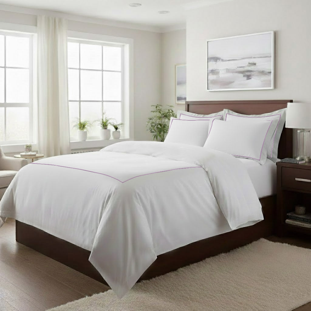 400TC Cotton Single Embroidery Sateen Solid Duvet Cover Set