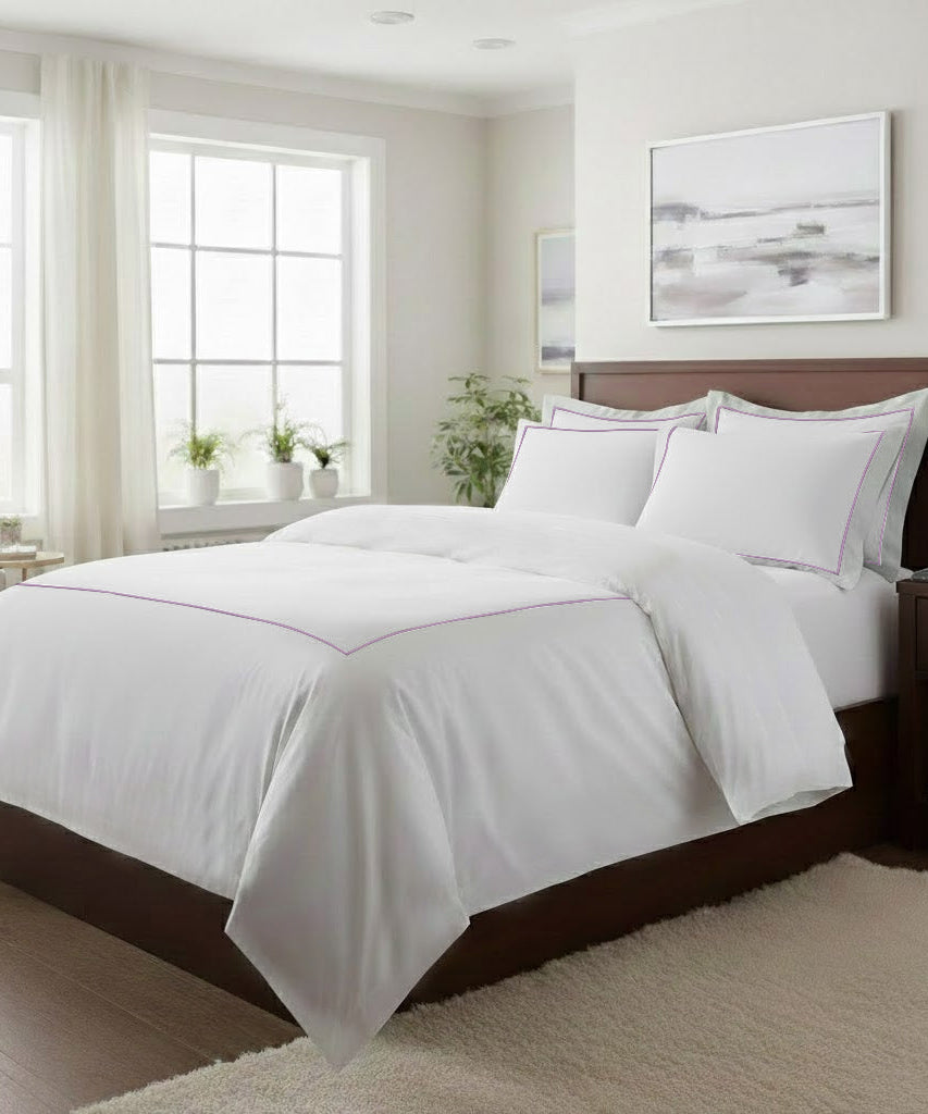 500TC Cotton Single Embroidery Sateen Solid Duvet Cover Set