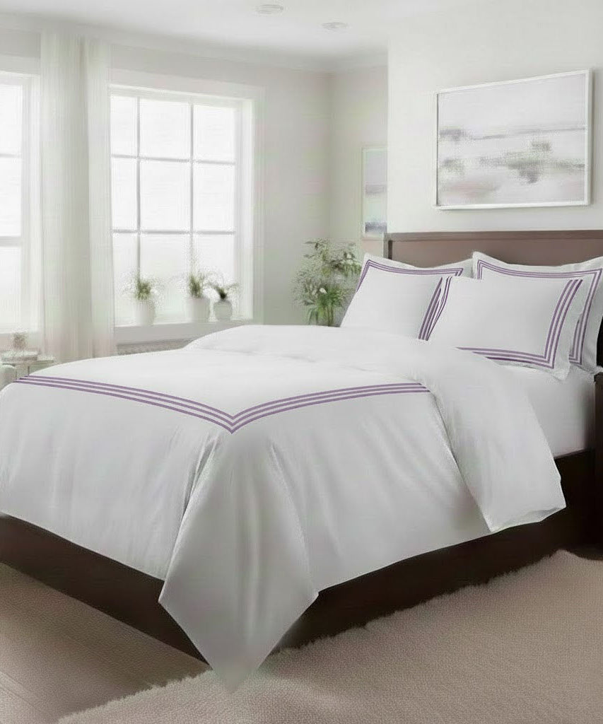 500TC Cotton Triple Embroidery Sateen Solid Duvet Cover Set
