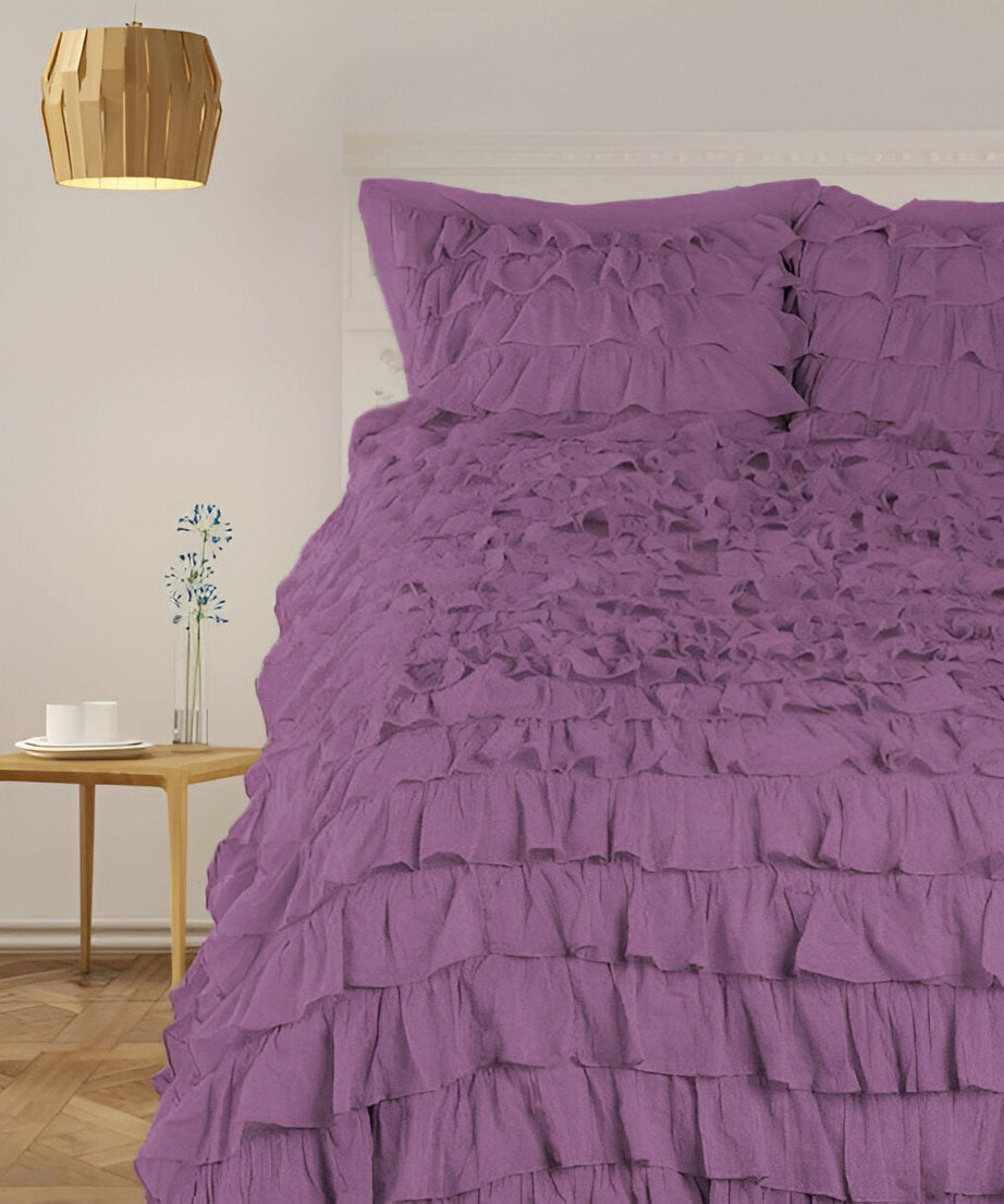 400TC Sateen Solid Cotton Waterfall Ruffle Duvet Cover Set