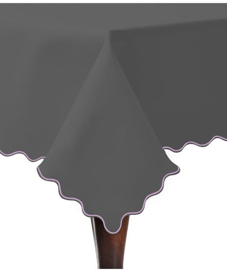 Scallop Embroidery Sateen Cotton Solid Table Cloth - Dark Grey
