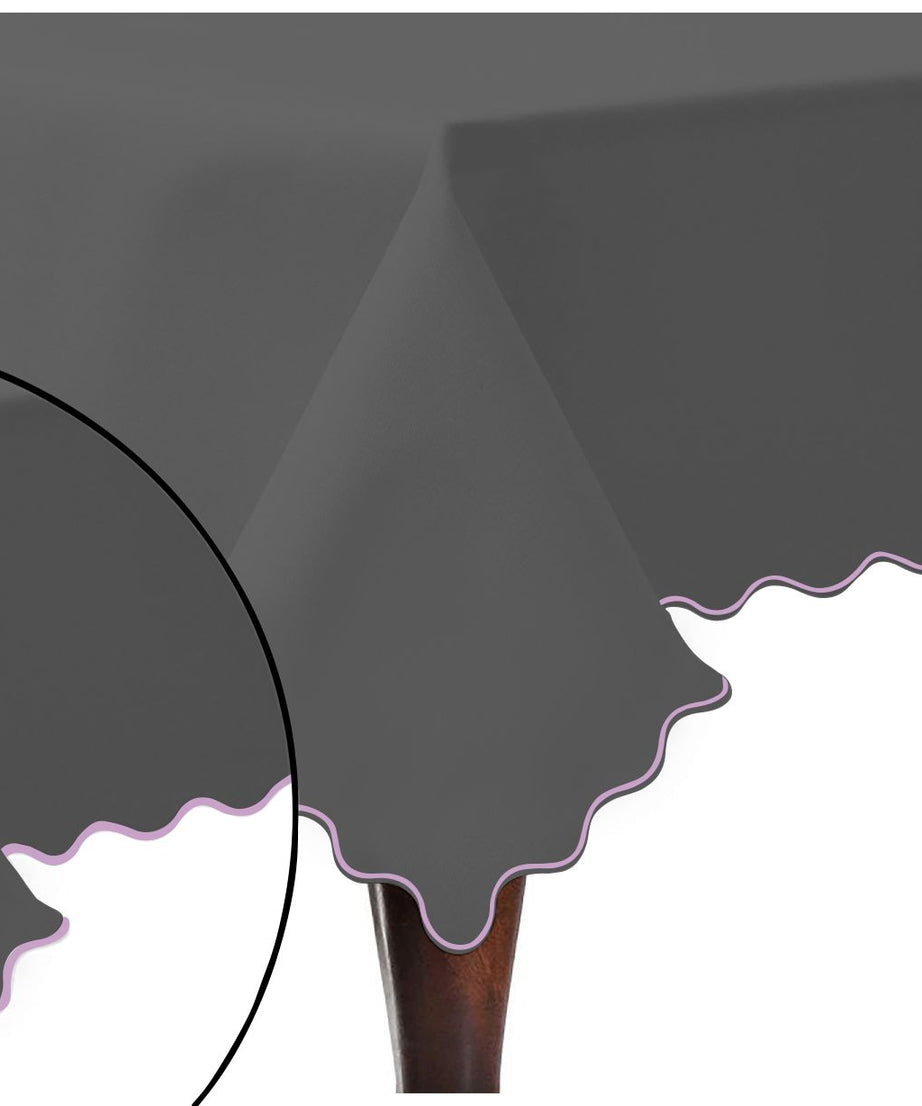 Scallop Embroidery Sateen Cotton Solid Table Cloth - Dark Grey