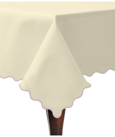 Scallop Embroidery Sateen Cotton Solid Table Cloth - Ivory