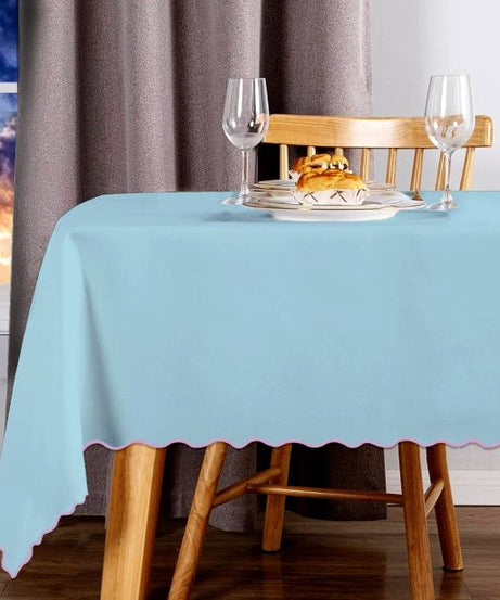 Scallop Embroidery Sateen Cotton Solid Table Cloth - Light Blue