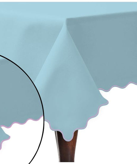 Scallop Embroidery Sateen Cotton Solid Table Cloth - Light Blue