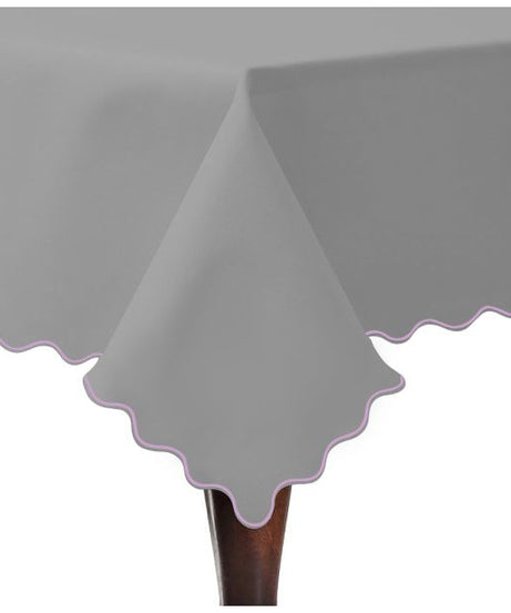 Scallop Embroidery Sateen Cotton Solid Table Cloth - Light Grey