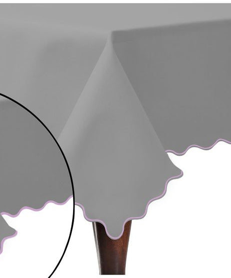 Scallop Embroidery Sateen Cotton Solid Table Cloth - Light Grey