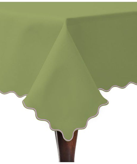 Scallop Embroidery Sateen Cotton Solid Table Cloth - Sage