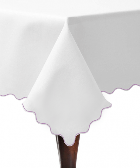 Scallop Embroidery Sateen Poly Cotton Solid Table Cloth