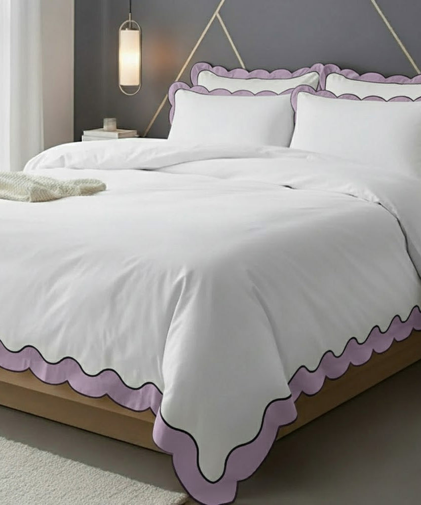 Scalloped & Wavy Applique Embroidery Cotton Duvet Cover Set
