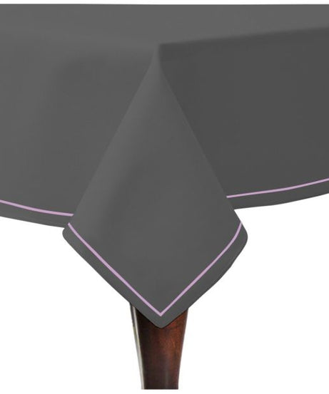Single Embroidery Border Sateen Cotton Solid Table Cloth - Dark Grey