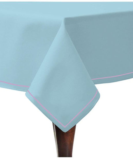 Single Embroidery Border Sateen Cotton Solid Table Cloth - Light Blue