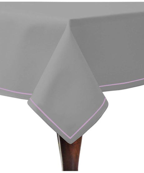 Single Embroidery Border Sateen Cotton Solid Table Cloth - Light Grey