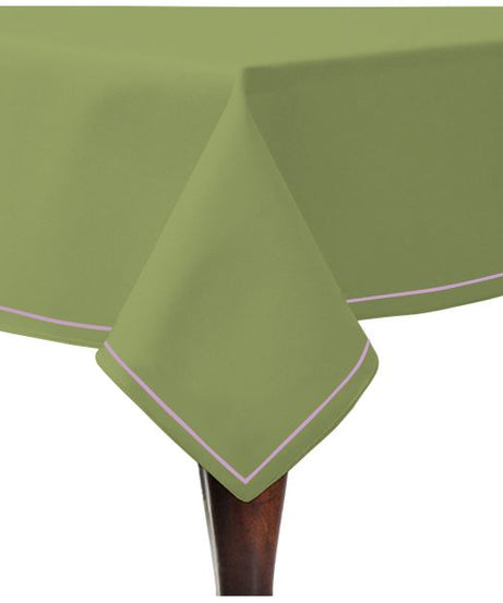 Single Embroidery Border Sateen Cotton Solid Table Cloth - Sage