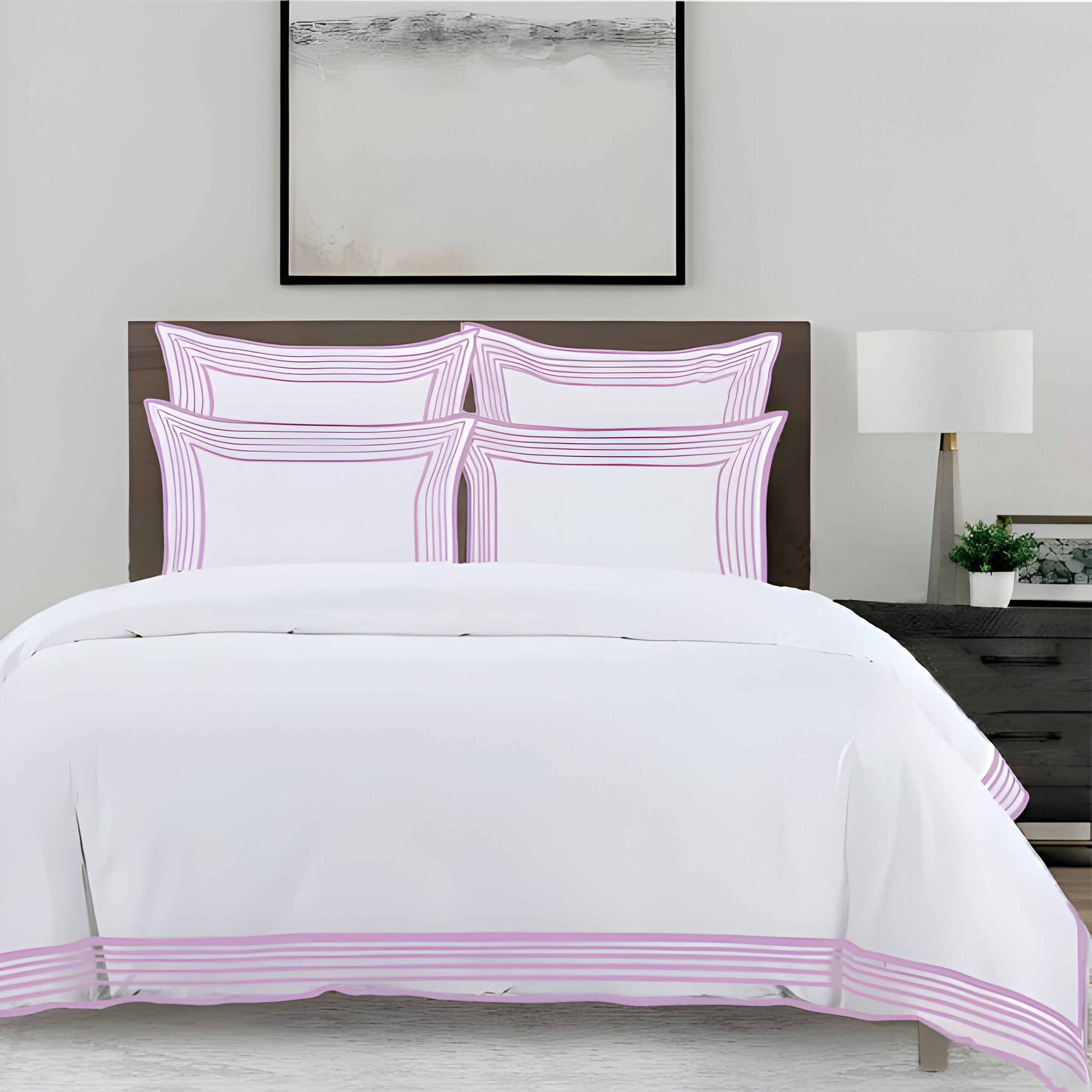 Smart Border 400TC Cotton Embroidery Sateen Solid Duvet Cover Set