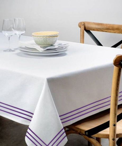 Triple Embroidery Border Sateen Poly Cotton Solid Table Cloth
