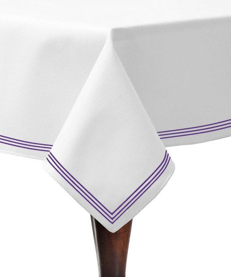 Triple Embroidery Border Sateen Poly Cotton Solid Table Cloth