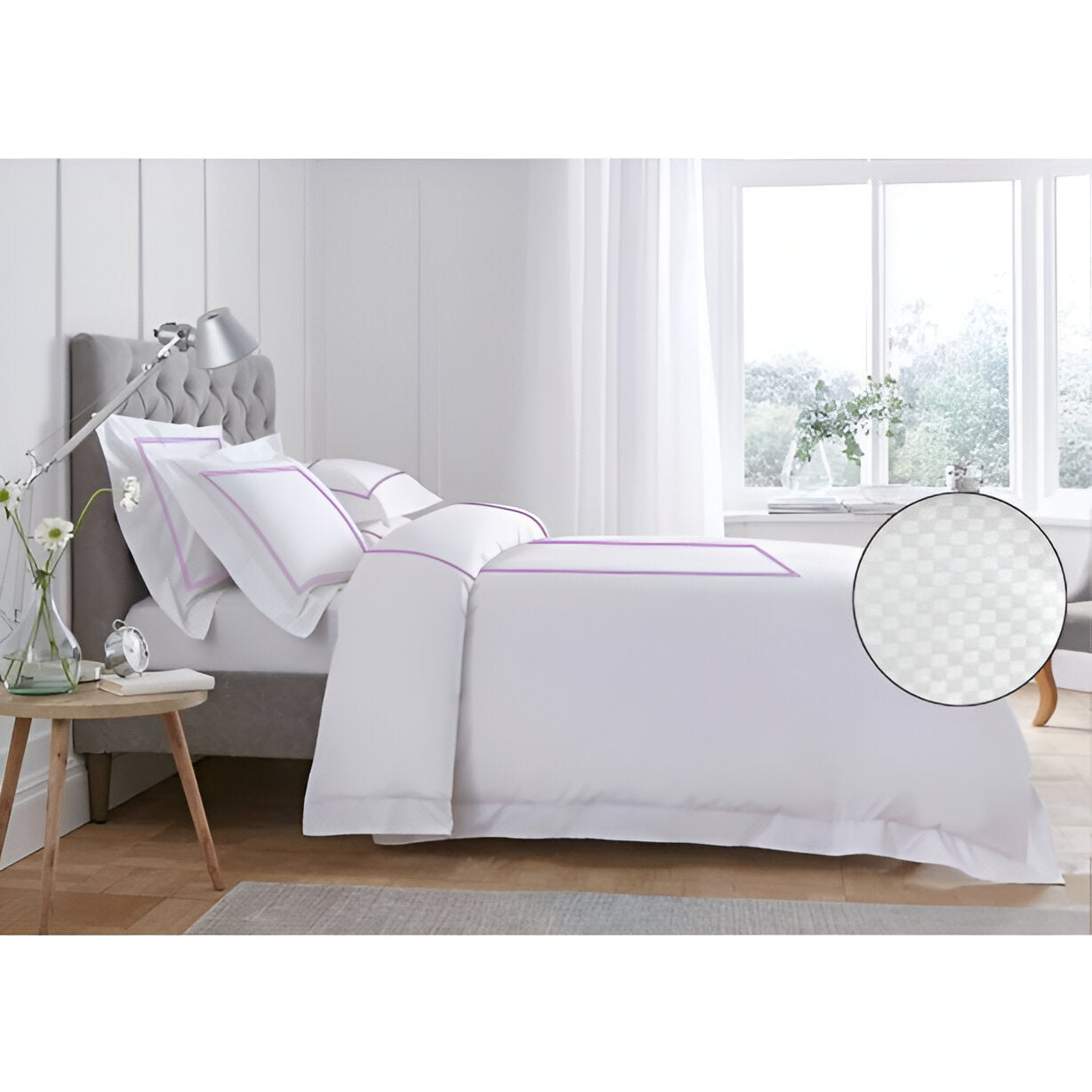 400TC Cotton Double Embroidery Sateen Microcheck Duvet Cover Set
