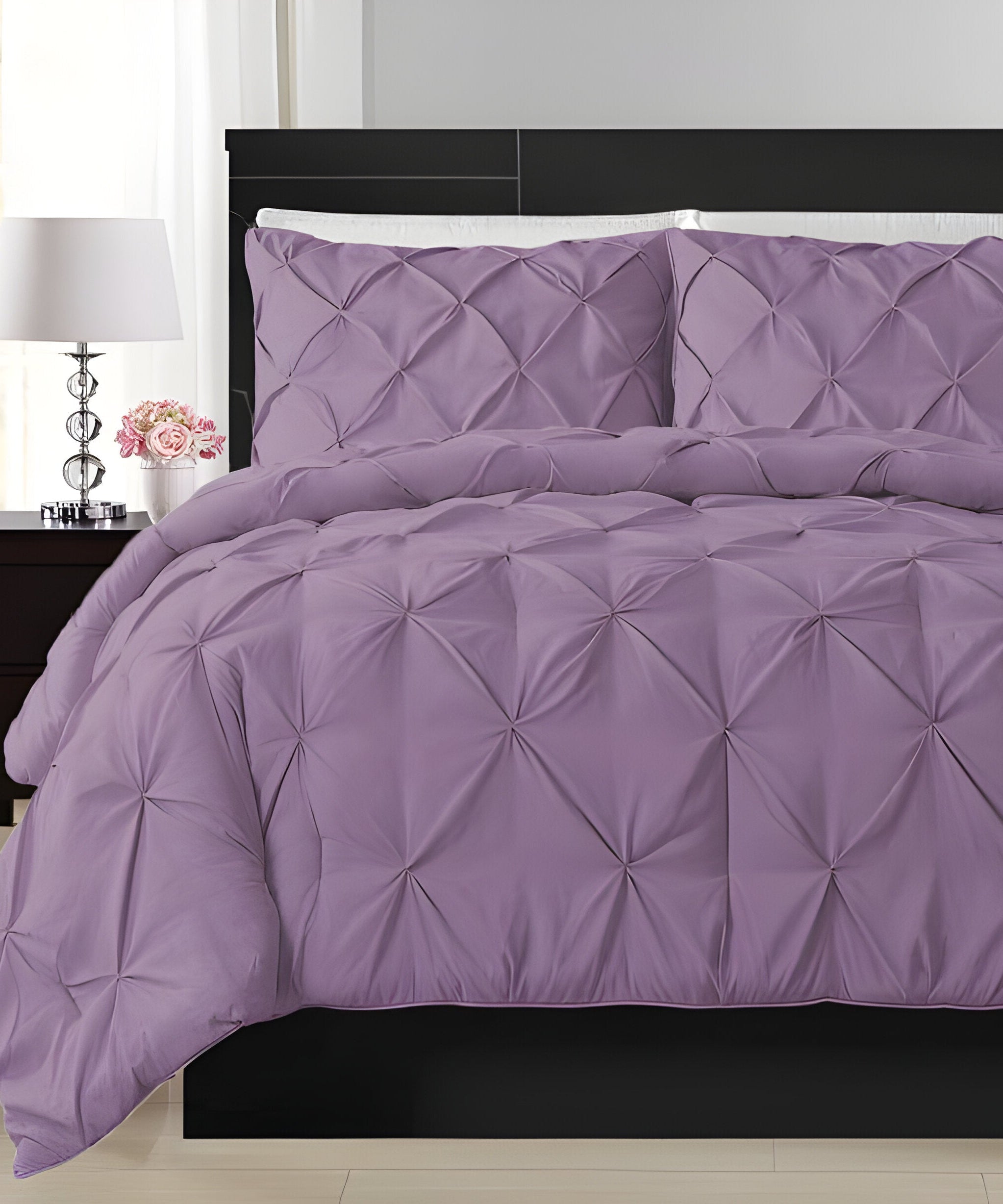 400TC Cotton Pintuck Sateen Solid Duvet Cover Set