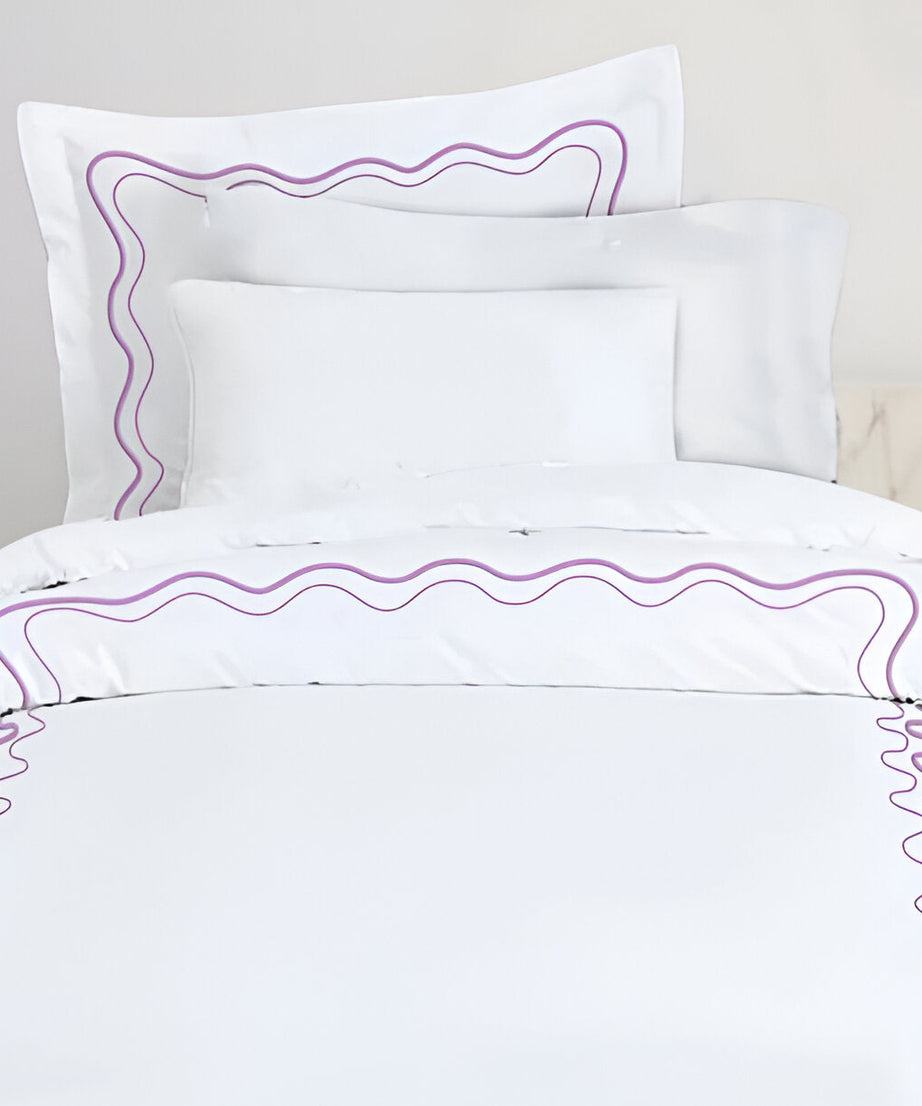 Double Wavy Embroidered Cotton Duvet Cover Set