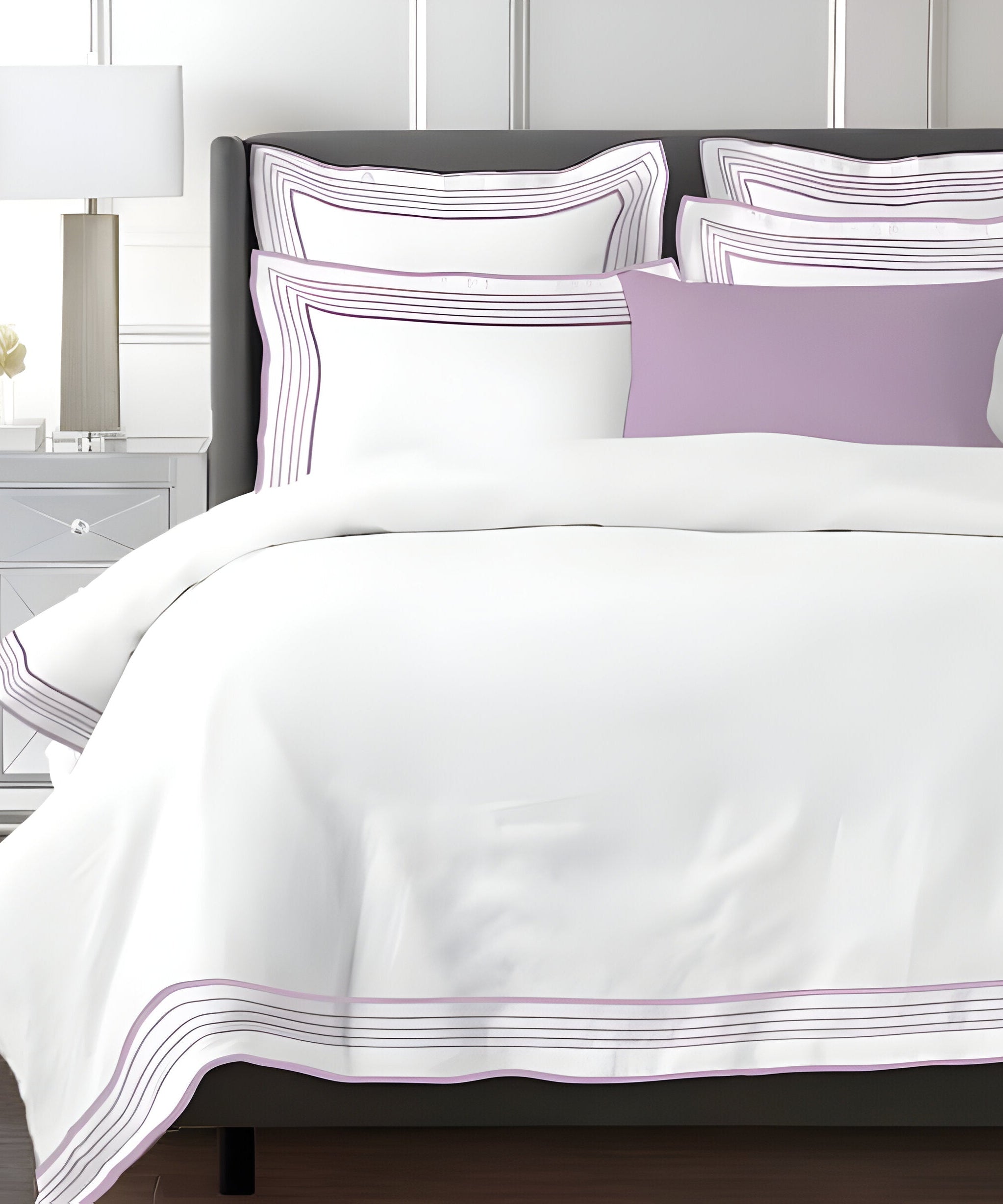 Smart Border 400TC Cotton Embroidery Sateen Solid Duvet Cover Set