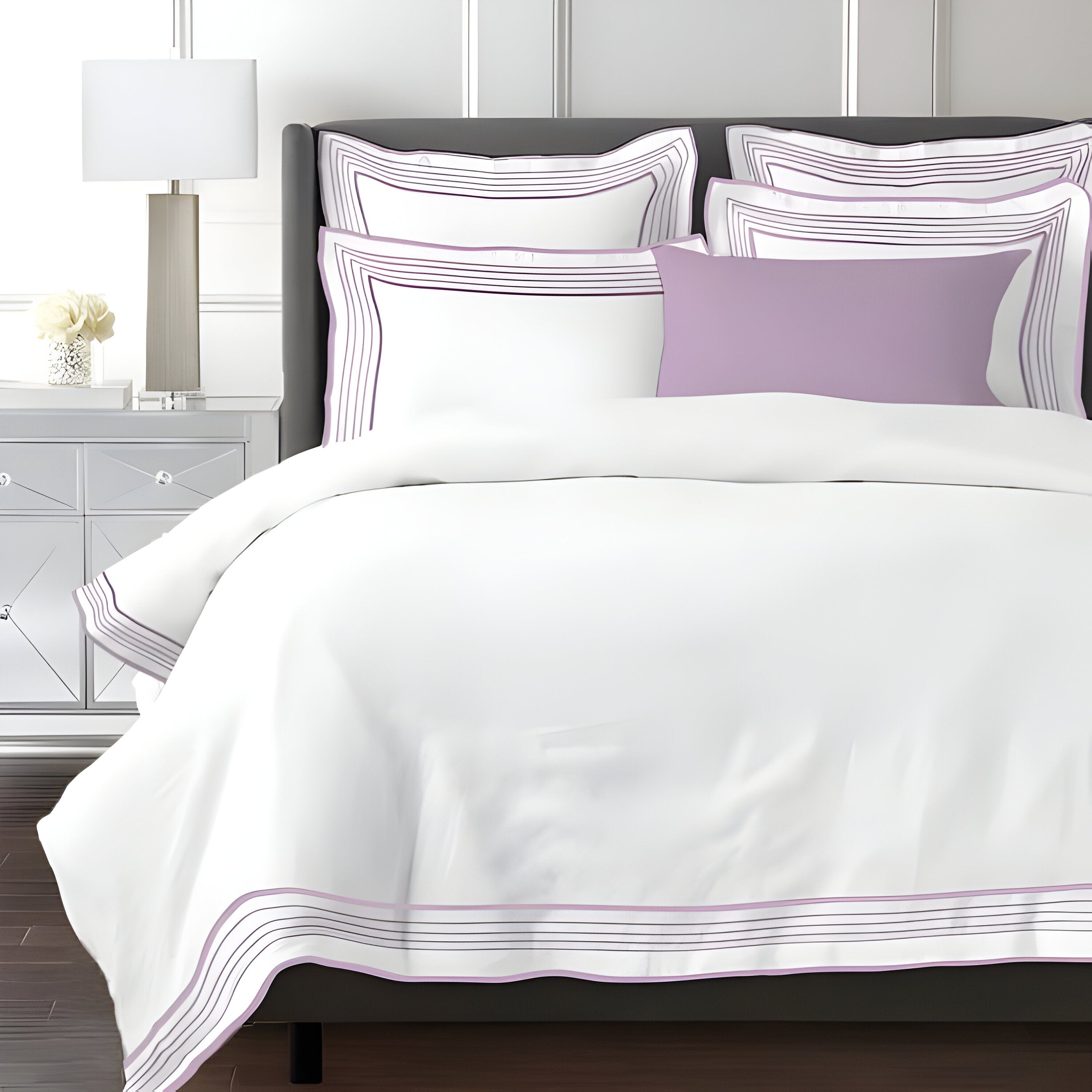 Smart Border 400TC Cotton Embroidery Sateen Solid Duvet Cover Set