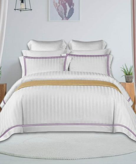 400TC Cotton Double Edge Embroidery Sateen Stripe Duvet Cover Set