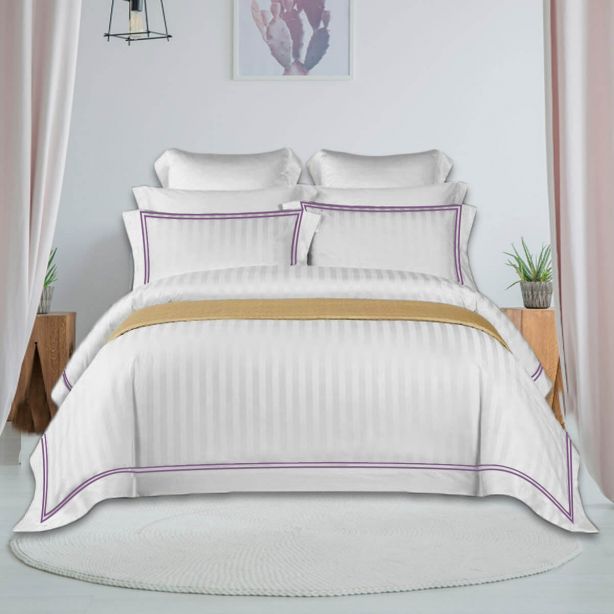 400TC Cotton Double Edge Embroidery Sateen Stripe Duvet Cover Set