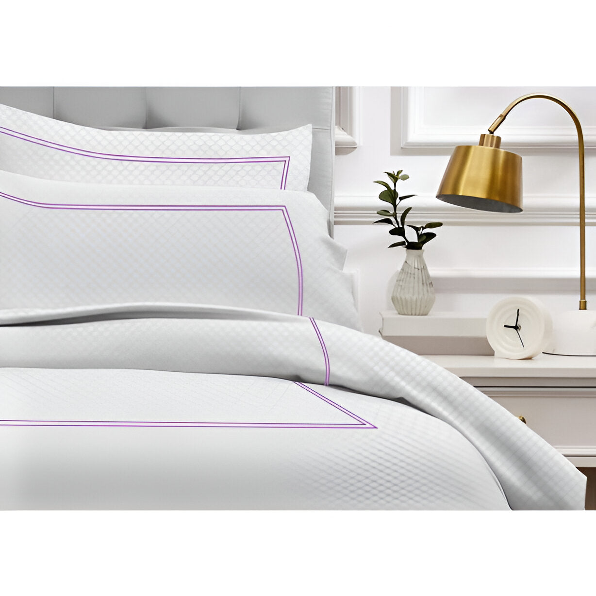 400TC Cotton Double Embroidery Sateen Microcheck Duvet Cover Set