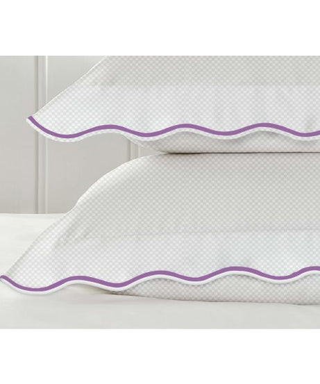 400TC Cotton Scallop Embroidery Sateen Microcheck Duvet Cover Set
