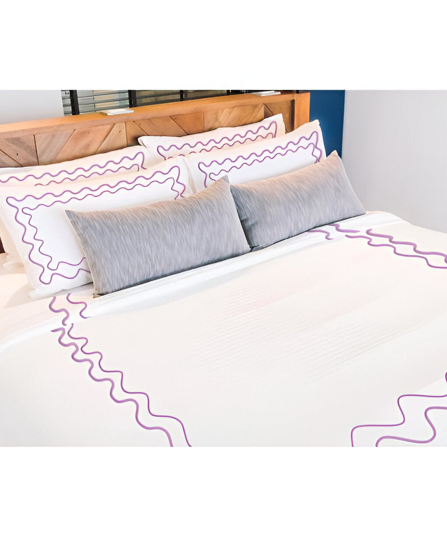 Double Wavy Embroidered Cotton Duvet Cover Set