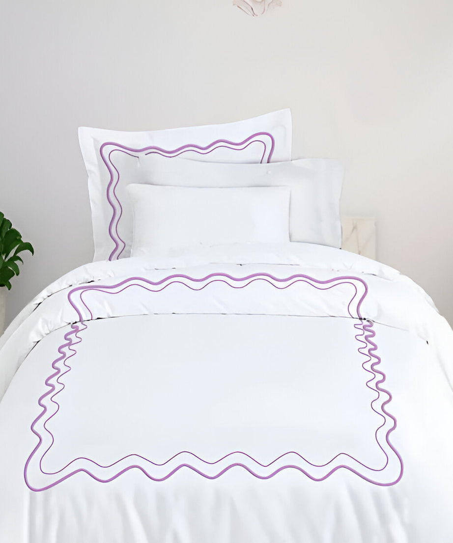 Double Wavy Embroidered Cotton Duvet Cover Set