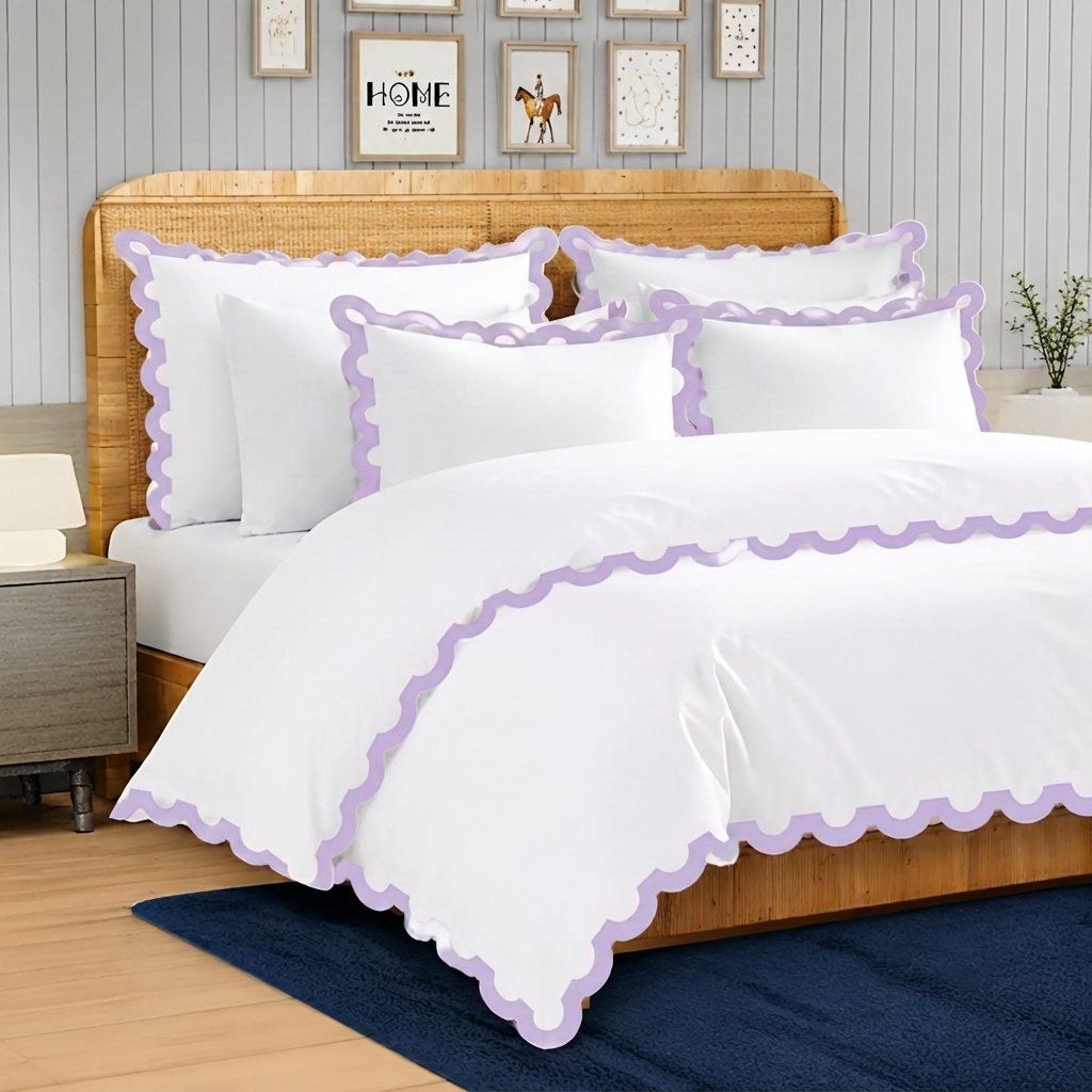 400TC U Shape Applique Embroidery Cotton Duvet Cover Set