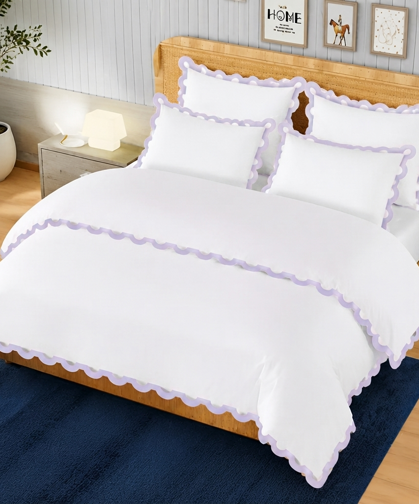 400TC U Shape Applique Embroidery Cotton Duvet Cover Set