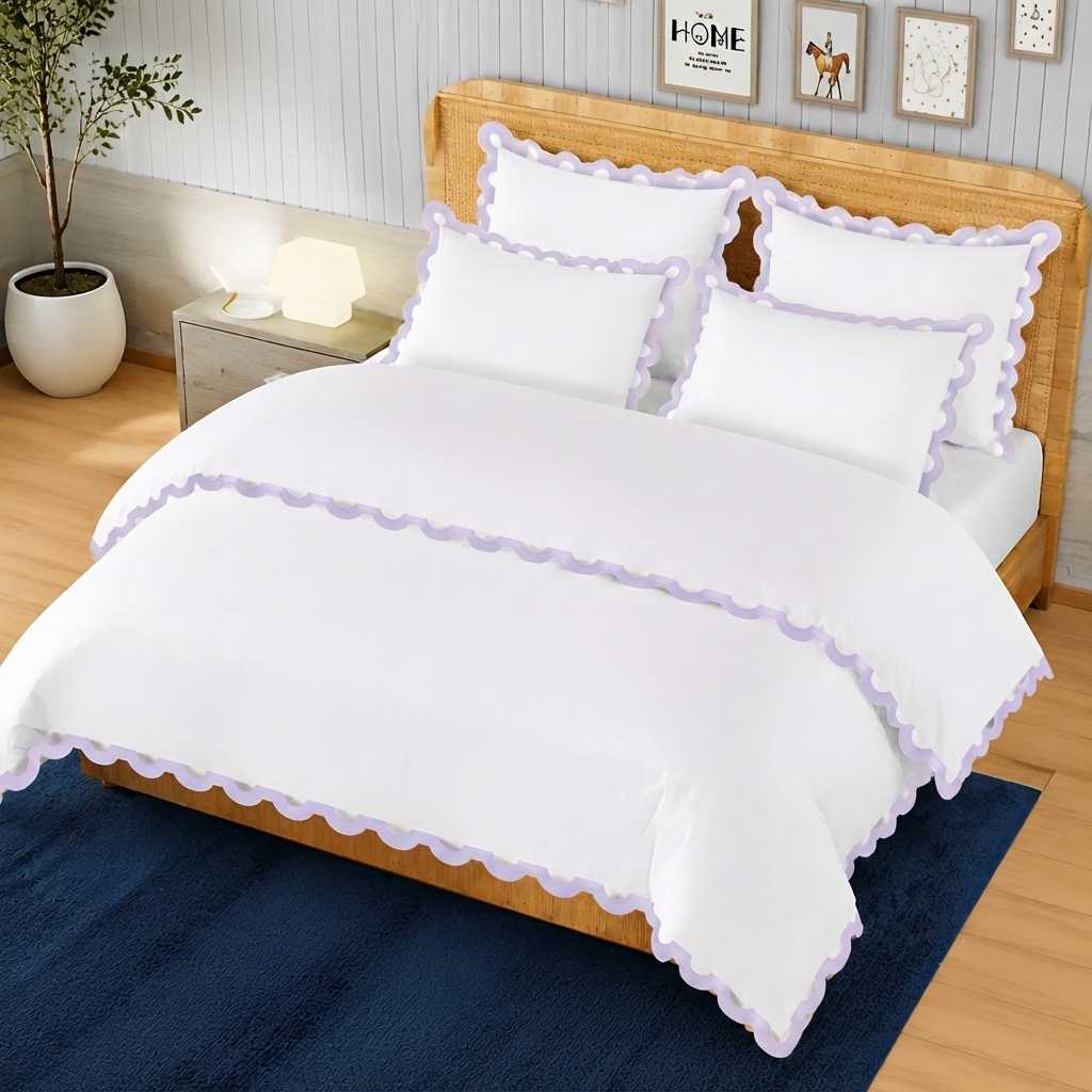 400TC U Shape Applique Embroidery Cotton Duvet Cover Set