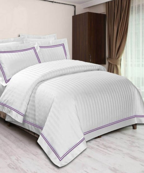 400TC Cotton Double Edge Embroidery Sateen Stripe Duvet Cover Set