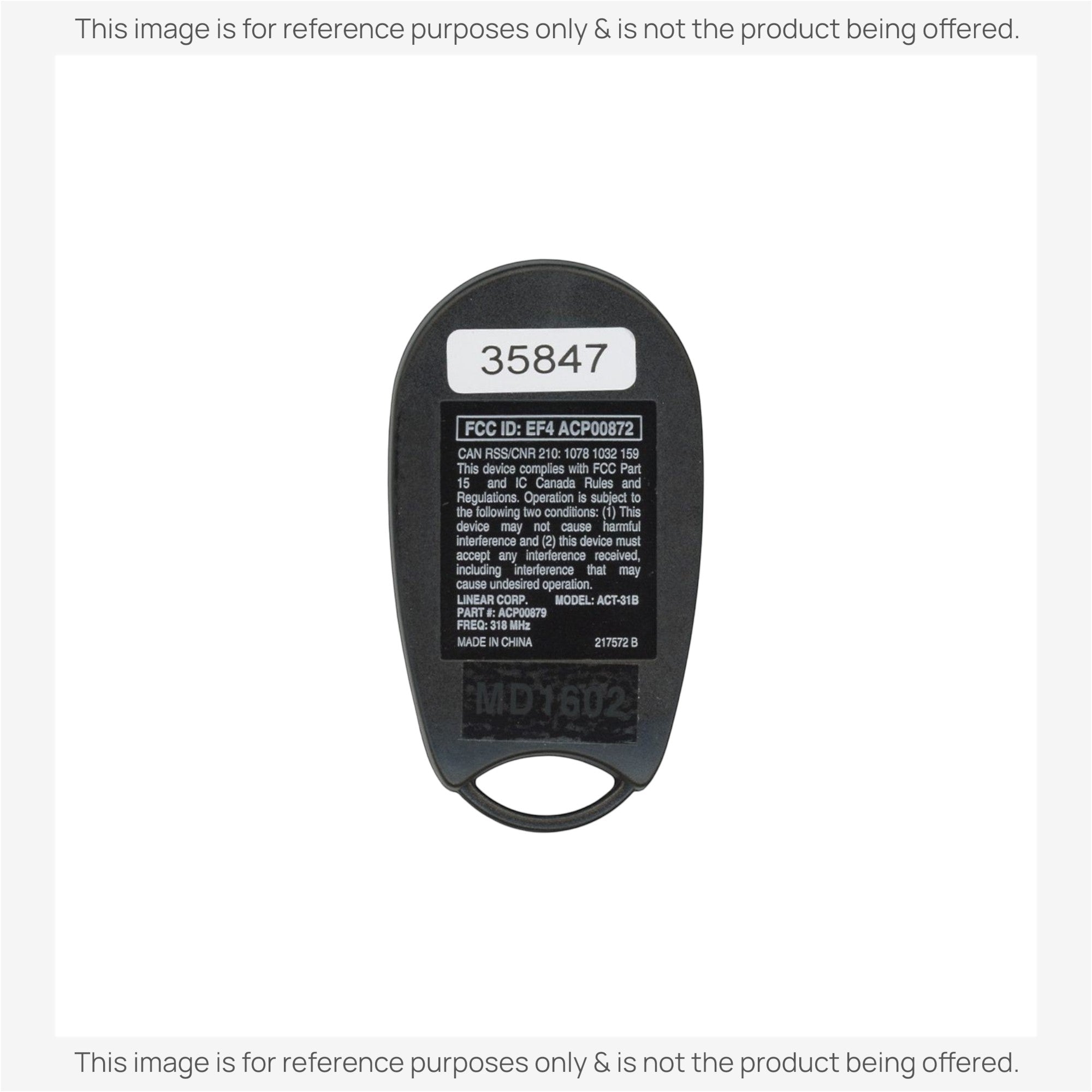 Substitute for Linear ACT31B ACP00879 keychain 1-button 318 Mhz Garage Door Opener Remote Control [890MAX]