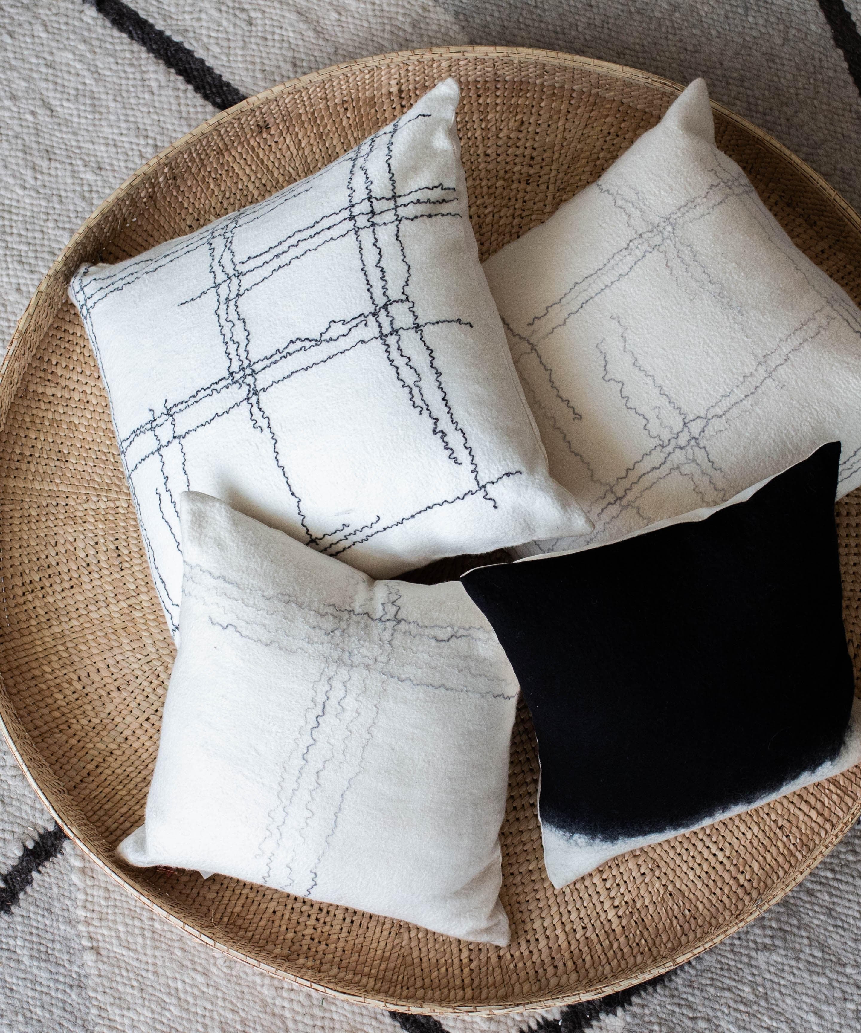 Linear Organic Wool and Silk Throw Pillow