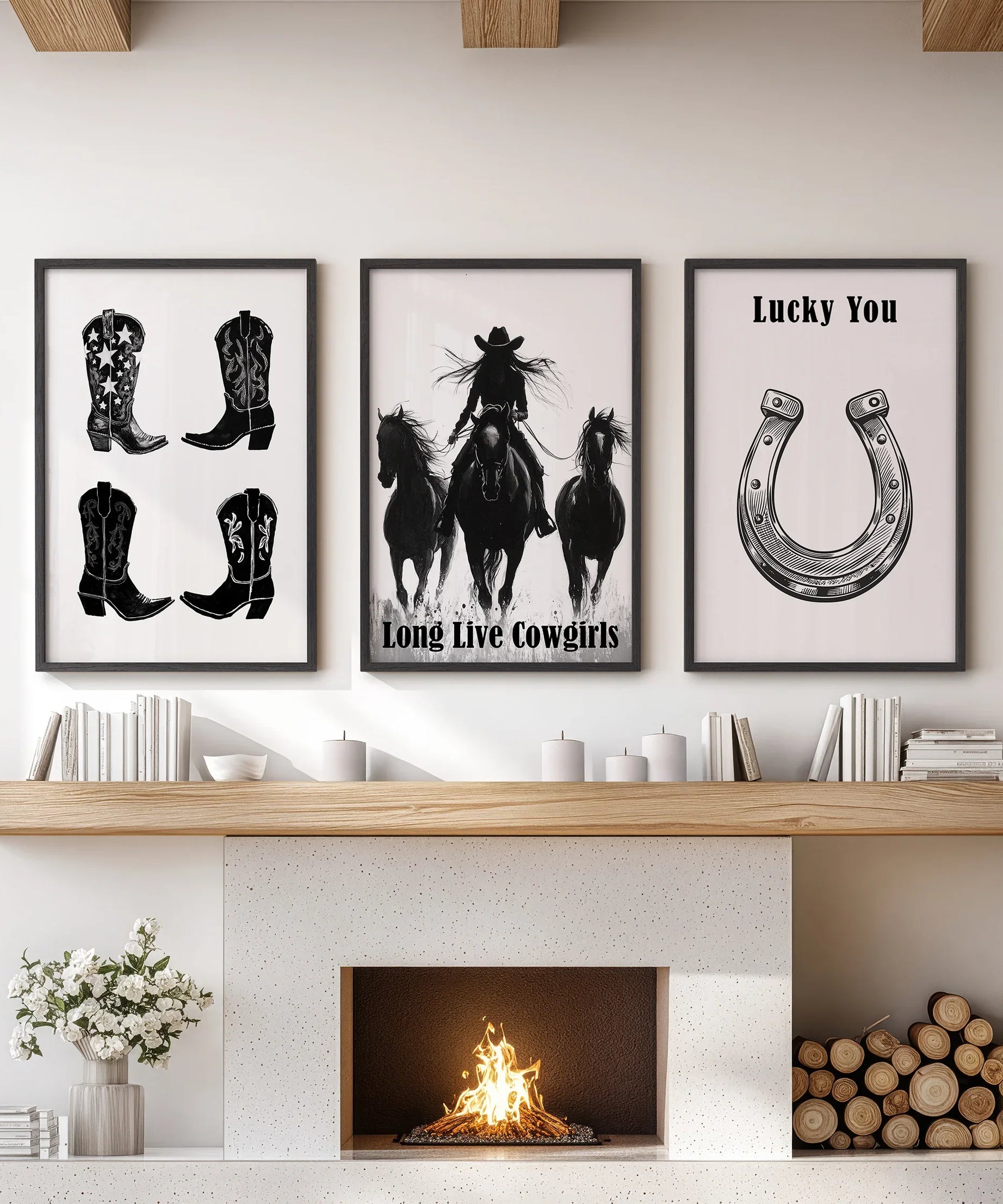 Western Cowgirl Wall Art Set of 3. Rustic Ranch Decor