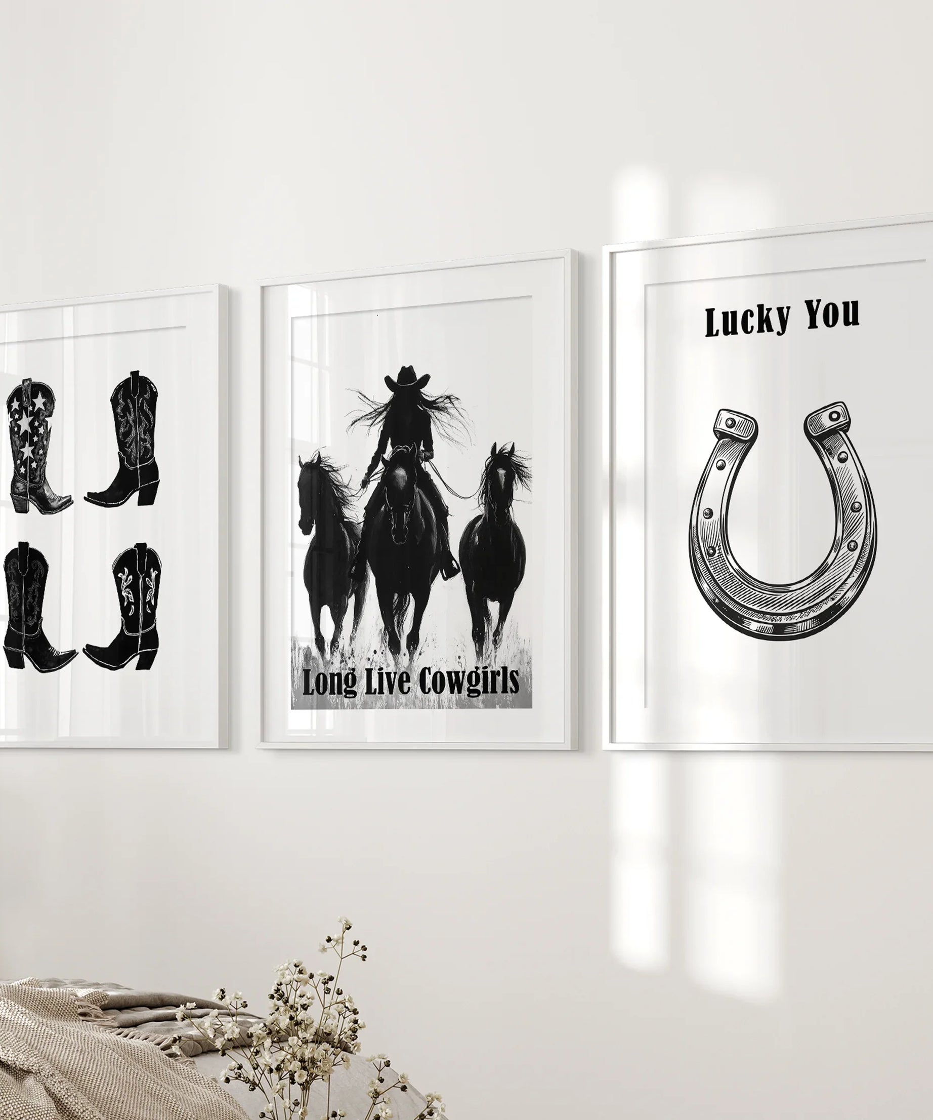 Western Cowgirl Wall Art Set of 3. Rustic Ranch Decor